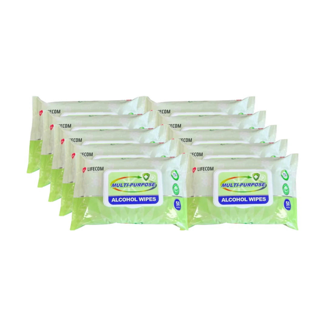 Alcohol Wipes - 10 x pack of 50 (500 wipes)